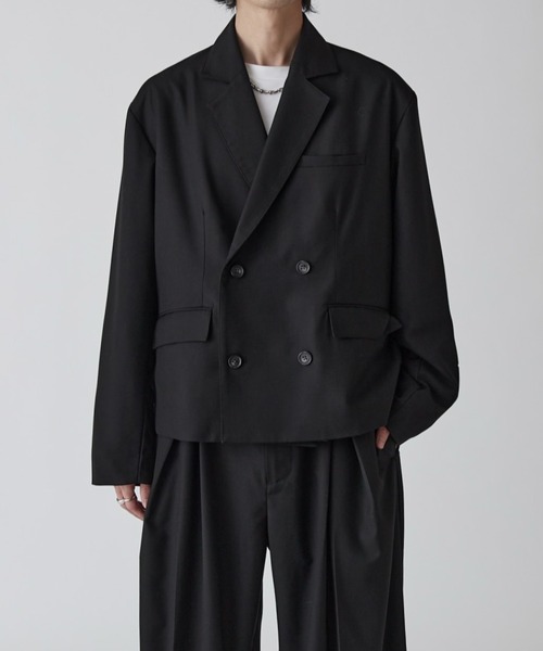 Lui's（ルイス）の「【Neucon】BOX WIDE SHORT DOUBLE JACKET / ボックスワイドショートダブルジャケット / セットアップ対応（テーラードジャケット・メンズ・ブラック/グレー・1/2）」の5枚目の写真