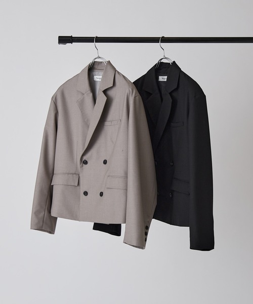 Lui's（ルイス）の「【Neucon】BOX WIDE SHORT DOUBLE JACKET / ボックスワイドショートダブルジャケット / セットアップ対応（テーラードジャケット・メンズ・ブラック/グレー・1/2）」の21枚目の写真