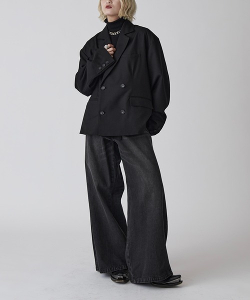 Lui's（ルイス）の「【Neucon】BOX WIDE SHORT DOUBLE JACKET / ボックスワイドショートダブルジャケット / セットアップ対応（テーラードジャケット・メンズ・ブラック/グレー・1/2）」の13枚目の写真