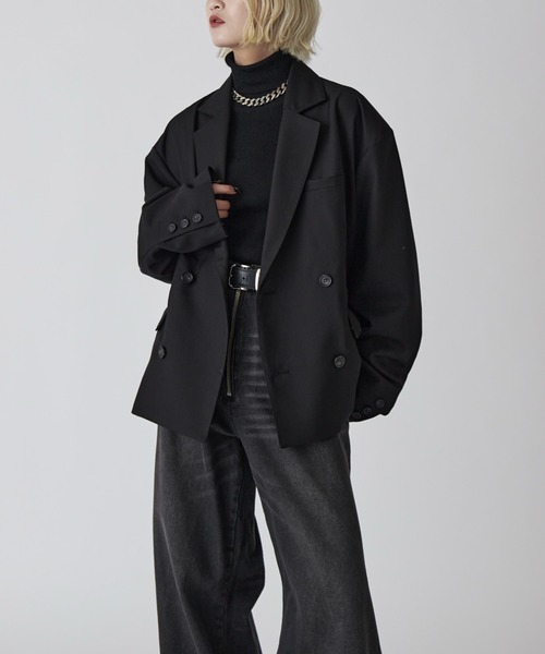 Lui's（ルイス）の「【Neucon】BOX WIDE SHORT DOUBLE JACKET / ボックスワイドショートダブルジャケット / セットアップ対応（テーラードジャケット・メンズ・ブラック/グレー・1/2）」の11枚目の写真