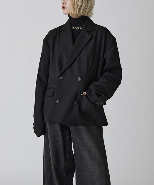 Lui's（ルイス）の「【Neucon】BOX WIDE SHORT DOUBLE JACKET / ボックスワイドショートダブルジャケット / セットアップ対応（テーラードジャケット・メンズ・ブラック/グレー・1/2）」の12枚目の写真