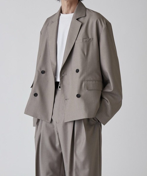 Lui's（ルイス）の「【Neucon】BOX WIDE SHORT DOUBLE JACKET / ボックスワイドショートダブルジャケット / セットアップ対応（テーラードジャケット・メンズ・ブラック/グレー・1/2）」の14枚目の写真