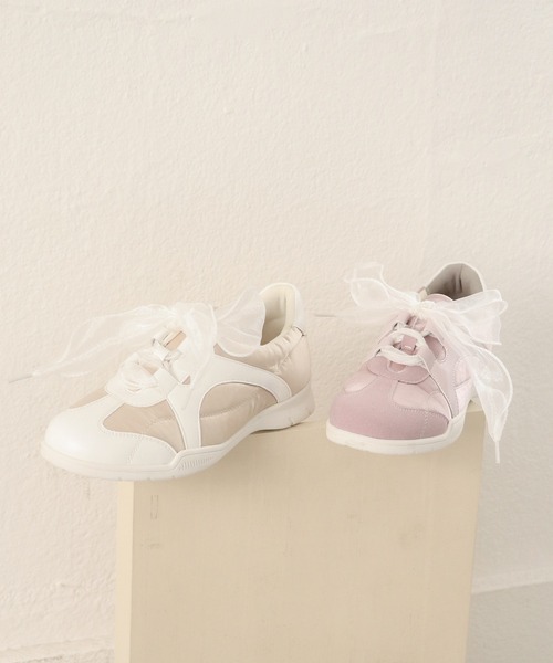 byあしながおじさん(バイアシナガオジサン)の「オーガンジーリボンスニーカー 8710647(スニーカー・レディース・ブラック/ピンク/プラチナム・S/M/L/LL)」の3枚目の写真