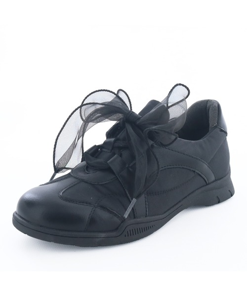 byあしながおじさん(バイアシナガオジサン)の「オーガンジーリボンスニーカー 8710647(スニーカー・レディース・ブラック/ピンク/プラチナム・S/M/L/LL)」の4枚目の写真