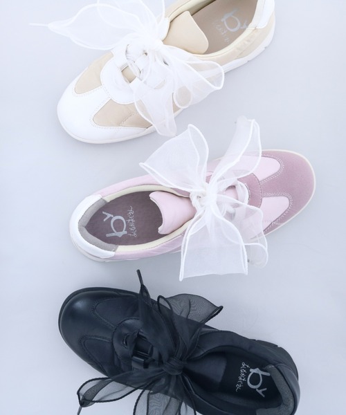 byあしながおじさん(バイアシナガオジサン)の「オーガンジーリボンスニーカー 8710647(スニーカー・レディース・ブラック/ピンク/プラチナム・S/M/L/LL)」の7枚目の写真