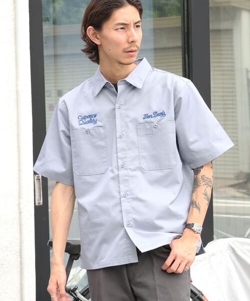 BEN DAVIS(ベンデイビス)の「【BEN DAVIS(ベンデイビス)】RACER S/S WORK SHIRT / 半袖 シャツ ワーク レギュラーカラー ボックスシルエット(シャツ/ブラウス・メンズ・ダークグリーン/ブラック/ライトグレー・MEDIUM/LARGE/X-LARGE)」の4枚目の写真