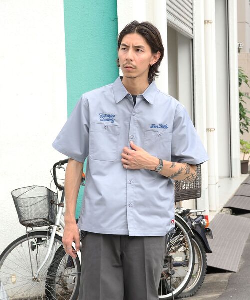 BEN DAVIS(ベンデイビス)の「【BEN DAVIS(ベンデイビス)】RACER S/S WORK SHIRT / 半袖 シャツ ワーク レギュラーカラー ボックスシルエット(シャツ/ブラウス・メンズ・ダークグリーン/ブラック/ライトグレー・MEDIUM/LARGE/X-LARGE)」の6枚目の写真