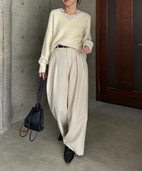 CAPRICIEUX LE'MAGE（カプリシューレマージュ）の「レーストリミングニット（ニット/セーター・レディース・グレー/オフホワイト/ブラック・FREE）」の8枚目の写真