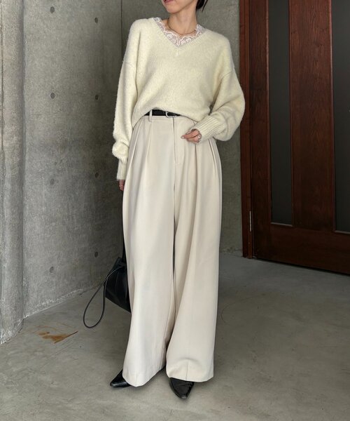 CAPRICIEUX LE'MAGE（カプリシューレマージュ）の「レーストリミングニット（ニット/セーター・レディース・グレー/オフホワイト/ブラック・FREE）」の11枚目の写真