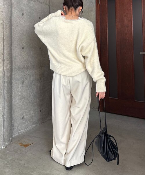 CAPRICIEUX LE'MAGE（カプリシューレマージュ）の「レーストリミングニット（ニット/セーター・レディース・グレー/オフホワイト/ブラック・FREE）」の12枚目の写真