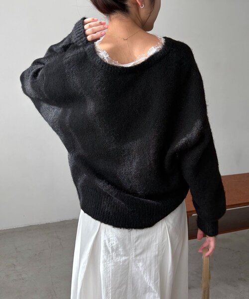 CAPRICIEUX LE'MAGE（カプリシューレマージュ）の「レーストリミングニット（ニット/セーター・レディース・グレー/オフホワイト/ブラック・FREE）」の14枚目の写真