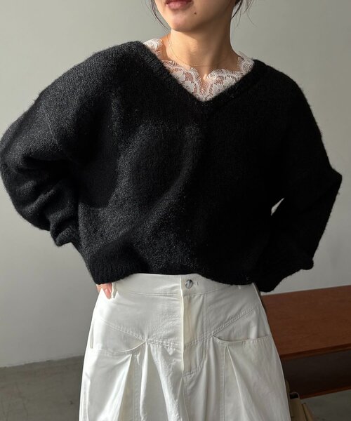 CAPRICIEUX LE'MAGE（カプリシューレマージュ）の「レーストリミングニット（ニット/セーター・レディース・グレー/オフホワイト/ブラック・FREE）」の17枚目の写真