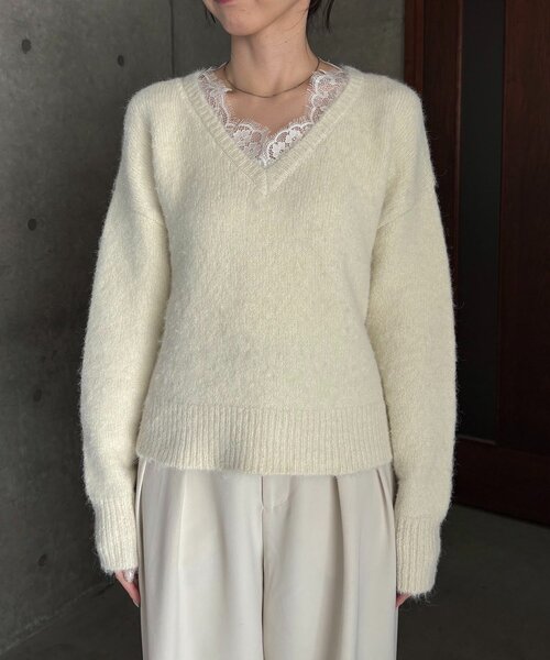 CAPRICIEUX LE'MAGE（カプリシューレマージュ）の「レーストリミングニット（ニット/セーター・レディース・グレー/オフホワイト/ブラック・FREE）」の21枚目の写真