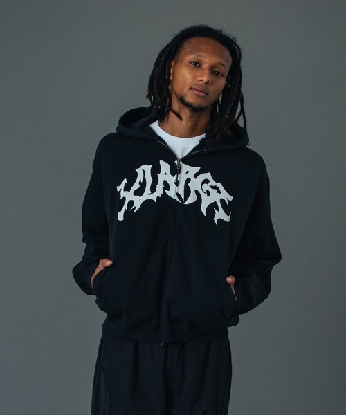 DISTORTED LOGO ZIP UP HOODED SWEATSHIRT（パーカー）｜XLARGE