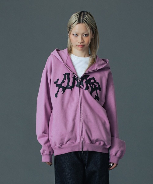 DISTORTED LOGO ZIP UP HOODED SWEATSHIRT（パーカー）｜XLARGE