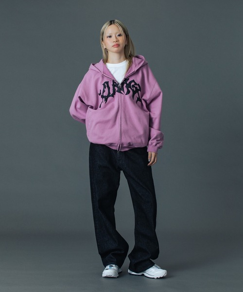 DISTORTED LOGO ZIP UP HOODED SWEATSHIRT（パーカー）｜XLARGE