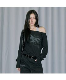 スタースymbolルーズフィットボートネックロングスリーブ - BLACK