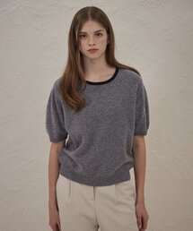 BELLOL（ベロエル）の「ウール配色クロップニットTシャツグレー（ニット/セーター）」