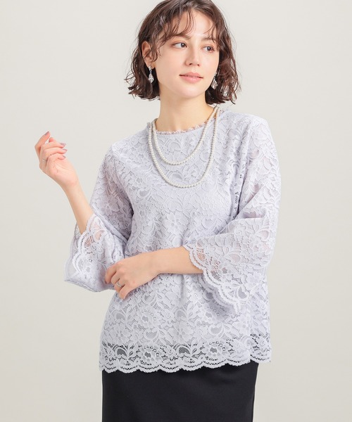 GLACIER lusso(グラシアルッソ)の「8分袖レーストップス(Tシャツ/カットソー・レディース・アイボリー/ネイビー/ライトグレー・L/LL/M/S)」の2枚目の写真