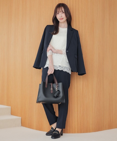 GLACIER lusso(グラシアルッソ)の「8分袖レーストップス(Tシャツ/カットソー・レディース・アイボリー/ネイビー/ライトグレー・L/LL/M/S)」の4枚目の写真