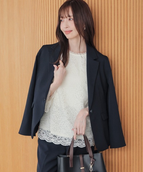 GLACIER lusso(グラシアルッソ)の「8分袖レーストップス(Tシャツ/カットソー・レディース・アイボリー/ネイビー/ライトグレー・L/LL/M/S)」の5枚目の写真