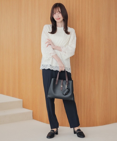 GLACIER lusso(グラシアルッソ)の「8分袖レーストップス(Tシャツ/カットソー・レディース・アイボリー/ネイビー/ライトグレー・L/LL/M/S)」の6枚目の写真