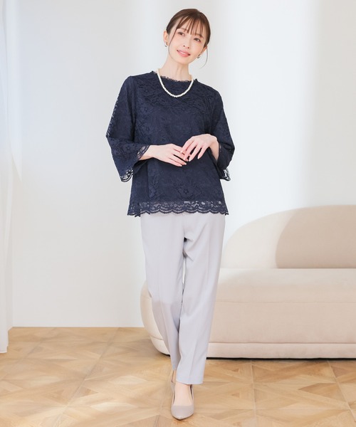 GLACIER lusso(グラシアルッソ)の「8分袖レーストップス(Tシャツ/カットソー・レディース・アイボリー/ネイビー/ライトグレー・L/LL/M/S)」の11枚目の写真