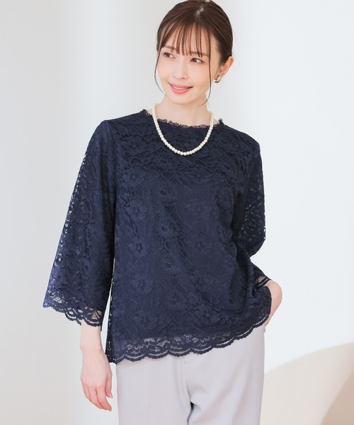 GLACIER lusso(グラシアルッソ)の「8分袖レーストップス(Tシャツ/カットソー・レディース・アイボリー/ネイビー/ライトグレー・L/LL/M/S)」の12枚目の写真