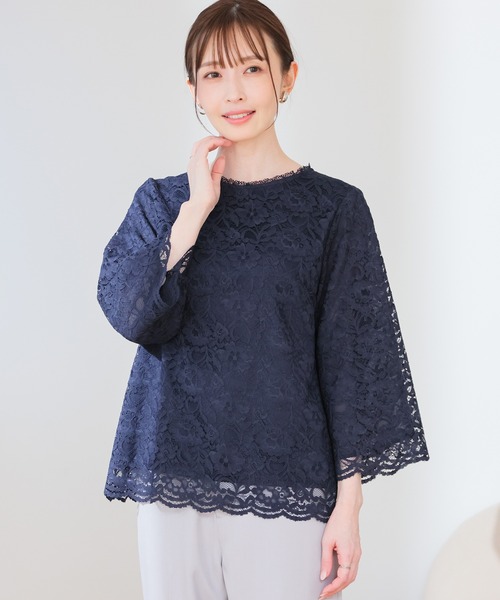 GLACIER lusso(グラシアルッソ)の「8分袖レーストップス(Tシャツ/カットソー・レディース・アイボリー/ネイビー/ライトグレー・L/LL/M/S)」の13枚目の写真