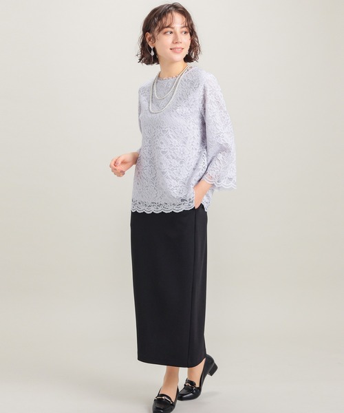 GLACIER lusso(グラシアルッソ)の「8分袖レーストップス(Tシャツ/カットソー・レディース・アイボリー/ネイビー/ライトグレー・L/LL/M/S)」の14枚目の写真