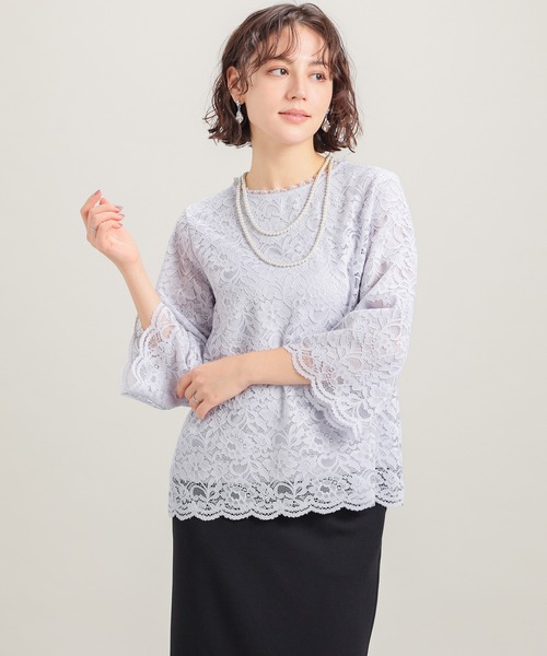 GLACIER lusso(グラシアルッソ)の「8分袖レーストップス(Tシャツ/カットソー・レディース・アイボリー/ネイビー/ライトグレー・L/LL/M/S)」の15枚目の写真