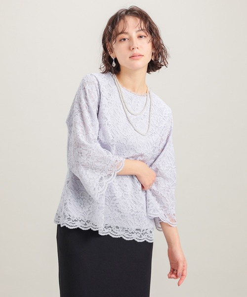 GLACIER lusso(グラシアルッソ)の「8分袖レーストップス(Tシャツ/カットソー・レディース・アイボリー/ネイビー/ライトグレー・L/LL/M/S)」の16枚目の写真