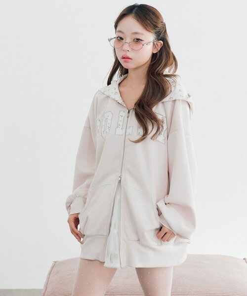 OLIVE des OLIVE（オリーブデオリーブ）の「パッチワークロゴZIPパーカー（パーカー・レディース・ネイビー/ピンク/トップグレー/オフホワイト・FREE）」の11枚目の写真