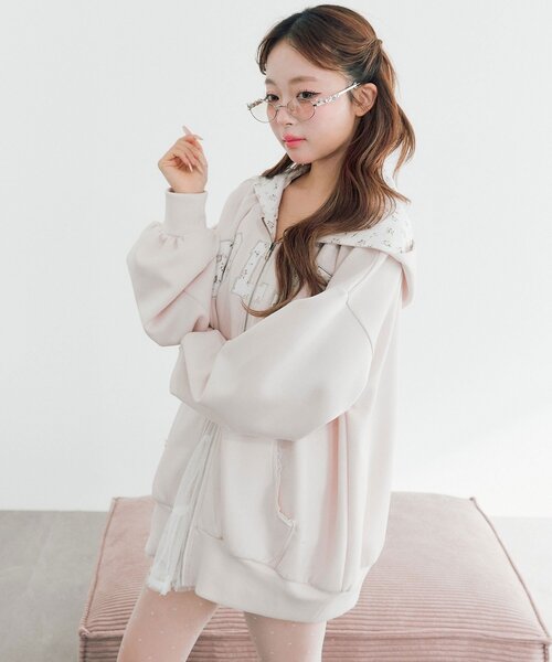 OLIVE des OLIVE（オリーブデオリーブ）の「パッチワークロゴZIPパーカー（パーカー・レディース・ネイビー/ピンク/トップグレー/オフホワイト・FREE）」の12枚目の写真