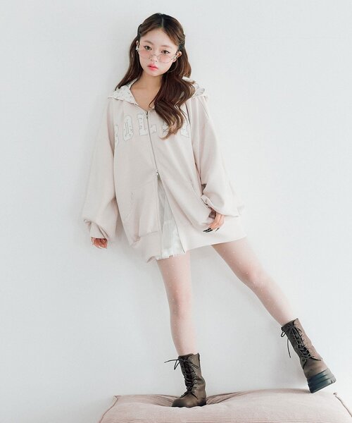 OLIVE des OLIVE（オリーブデオリーブ）の「パッチワークロゴZIPパーカー（パーカー・レディース・ネイビー/ピンク/トップグレー/オフホワイト・FREE）」の13枚目の写真