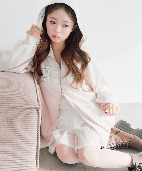 OLIVE des OLIVE（オリーブデオリーブ）の「パッチワークロゴZIPパーカー（パーカー・レディース・ネイビー/ピンク/トップグレー/オフホワイト・FREE）」の14枚目の写真