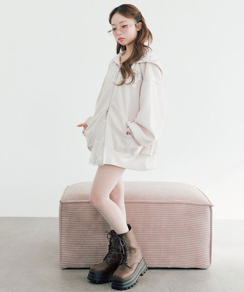 OLIVE des OLIVE（オリーブデオリーブ）の「パッチワークロゴZIPパーカー（パーカー・レディース・ネイビー/ピンク/トップグレー/オフホワイト・FREE）」の18枚目の写真