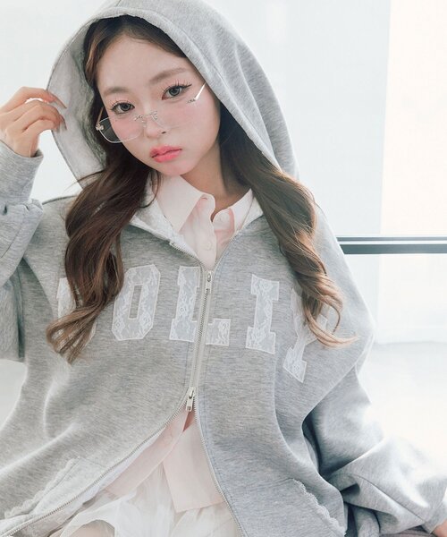 OLIVE des OLIVE（オリーブデオリーブ）の「パッチワークロゴZIPパーカー（パーカー・レディース・ネイビー/ピンク/トップグレー/オフホワイト・FREE）」の21枚目の写真