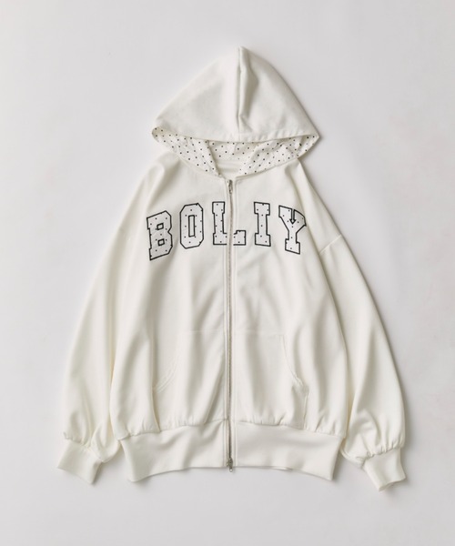 OLIVE des OLIVE（オリーブデオリーブ）の「パッチワークロゴZIPパーカー（パーカー・レディース・ネイビー/ピンク/トップグレー/オフホワイト・FREE）」の2枚目の写真