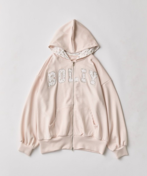 OLIVE des OLIVE（オリーブデオリーブ）の「パッチワークロゴZIPパーカー（パーカー・レディース・ネイビー/ピンク/トップグレー/オフホワイト・FREE）」の4枚目の写真