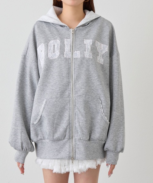 OLIVE des OLIVE（オリーブデオリーブ）の「パッチワークロゴZIPパーカー（パーカー・レディース・ネイビー/ピンク/トップグレー/オフホワイト・FREE）」の5枚目の写真