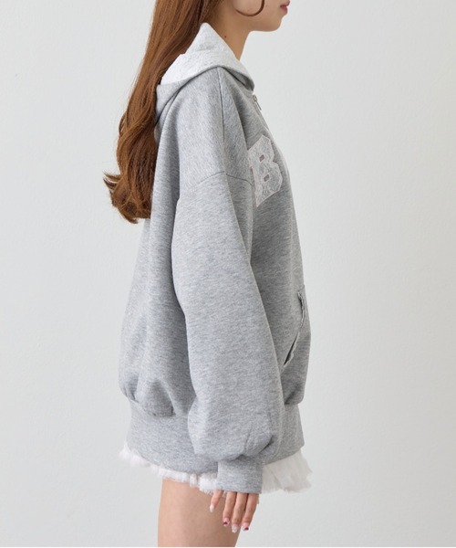 OLIVE des OLIVE（オリーブデオリーブ）の「パッチワークロゴZIPパーカー（パーカー・レディース・ネイビー/ピンク/トップグレー/オフホワイト・FREE）」の6枚目の写真