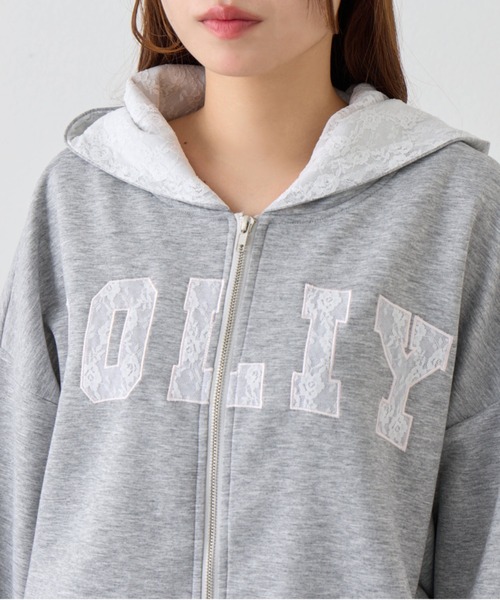 OLIVE des OLIVE（オリーブデオリーブ）の「パッチワークロゴZIPパーカー（パーカー・レディース・ネイビー/ピンク/トップグレー/オフホワイト・FREE）」の8枚目の写真