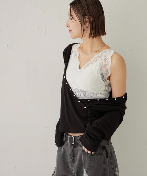 WHO'S WHO gallery(フーズフーギャラリー)の「SCALLOP LACE CAMI(キャミソール・レディース・オフホワイト/ブラック・FREE)」の6枚目の写真