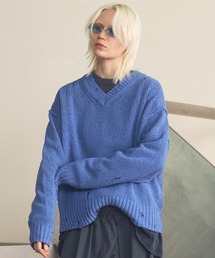 MAISON SPECIAL（メゾンスペシャル）の「《UNISEX》Short-length Prime-Over Distressed V-neck Knit Pullover ショートレングスプライムオーバーダメージVネックニットプルオーバー【MAISON SPECIAL メゾンスペシャル】（ニット/セーター）」