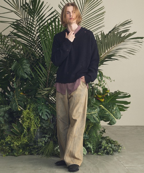 MAISON SPECIAL（メゾンスペシャル）の「《UNISEX》Short-length Prime-Over Distressed V-neck Knit Pullover/ショートレングスプライムオーバーダメージＶネックニットプルオーバー【MAISON SPECIAL/メゾンスペシャル】（ニット/セーター・メンズ・ブラック/ブルー/ピンク・0/1/2）」の7枚目の写真