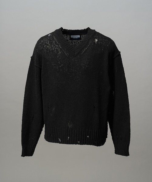MAISON SPECIAL（メゾンスペシャル）の「《UNISEX》Short-length Prime-Over Distressed V-neck Knit Pullover/ショートレングスプライムオーバーダメージＶネックニットプルオーバー【MAISON SPECIAL/メゾンスペシャル】（ニット/セーター・メンズ・ブラック/ブルー/ピンク・0/1/2）」の19枚目の写真