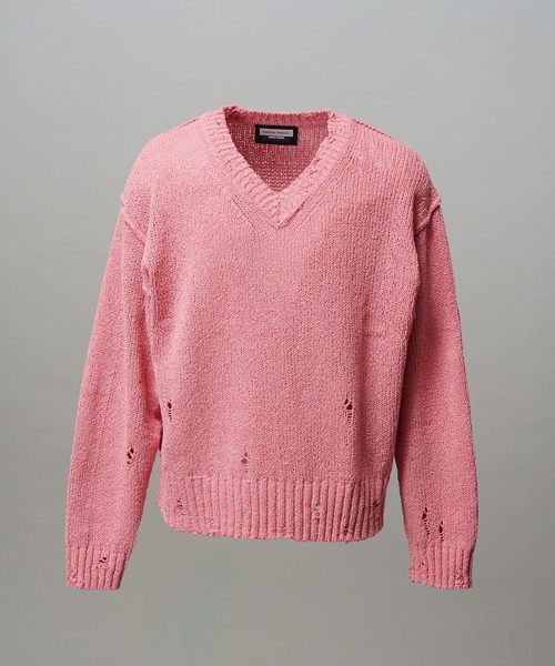 MAISON SPECIAL（メゾンスペシャル）の「《UNISEX》Short-length Prime-Over Distressed V-neck Knit Pullover/ショートレングスプライムオーバーダメージＶネックニットプルオーバー【MAISON SPECIAL/メゾンスペシャル】（ニット/セーター・メンズ・ブラック/ブルー/ピンク・0/1/2）」の20枚目の写真