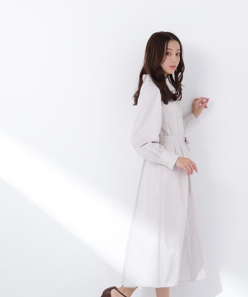 NATURAL BEAUTY BASIC（ナチュラルビューティーベーシック）の「◇リボンベルテッドシャツワンピース（シャツワンピース・レディース・ベージュ/ネイビー/ライトグリーン・MEDIUM/P/S）」の6枚目の写真