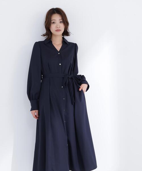 NATURAL BEAUTY BASIC（ナチュラルビューティーベーシック）の「◇リボンベルテッドシャツワンピース（シャツワンピース・レディース・ベージュ/ネイビー/ライトグリーン・MEDIUM/P/S）」の15枚目の写真